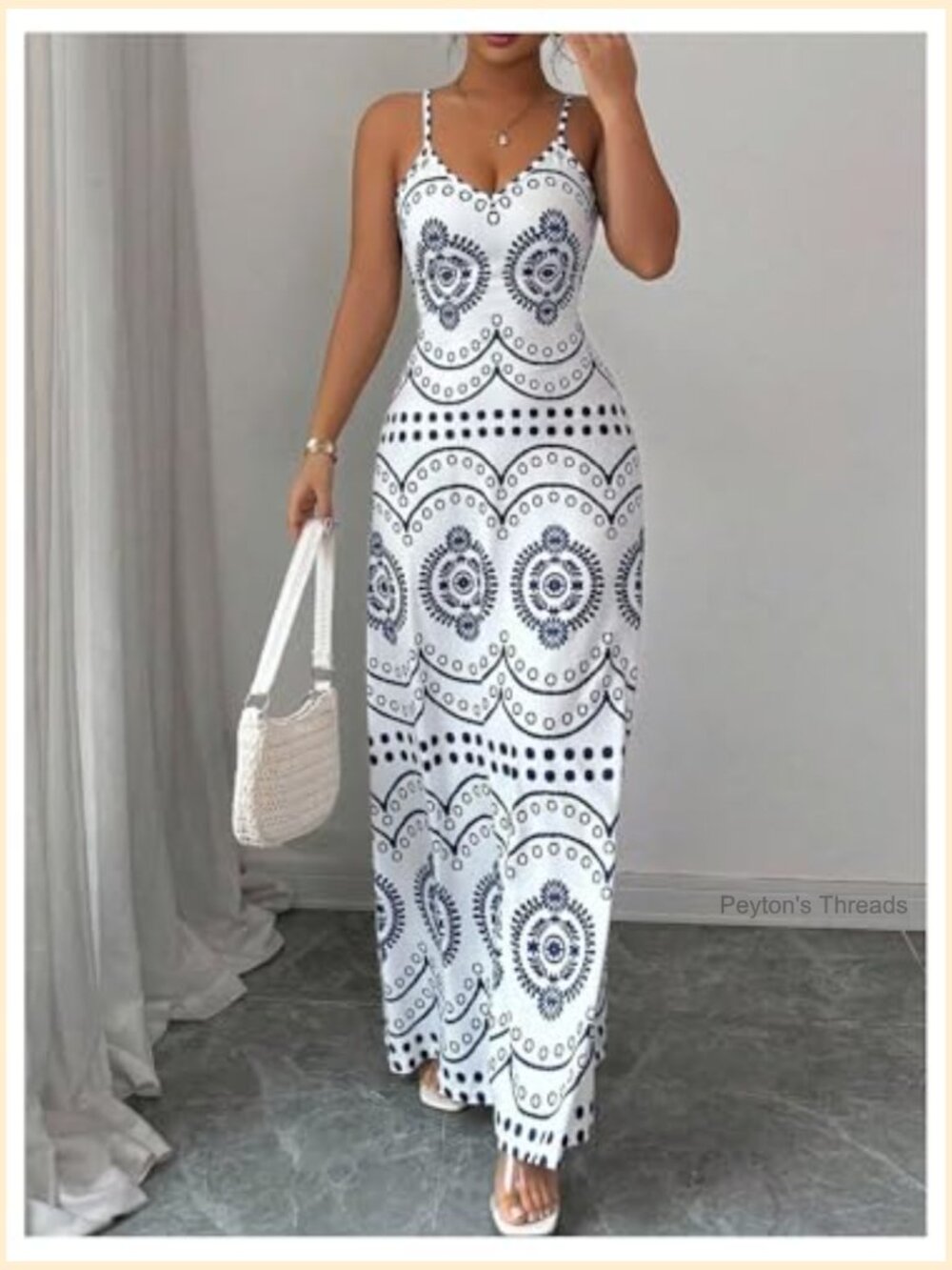 Graphic Print Deep V Neck Maxi Dress Sleeveless Summer - Picture 5 of 5